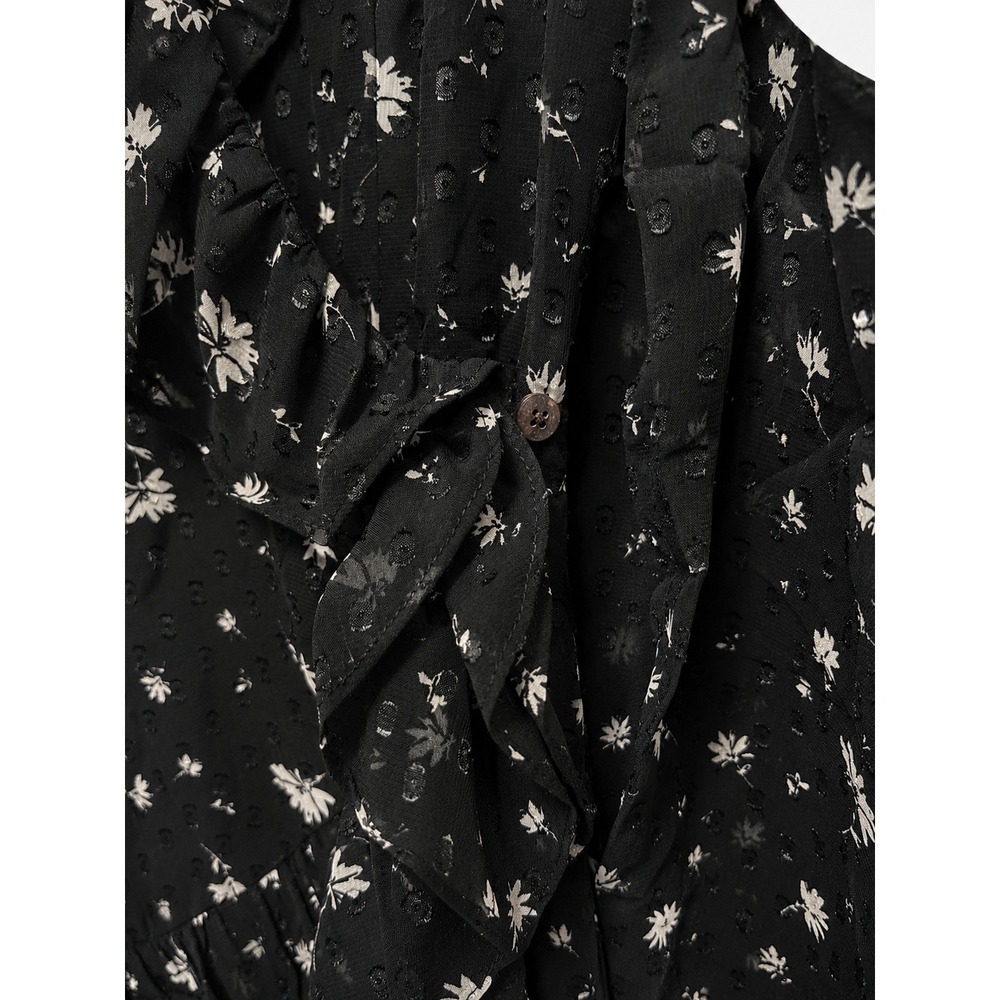 Spring + Mercer Black Floral Swiss Dot Ruffle Wrap Mini Dress XS NWT - Picture 4 of 10